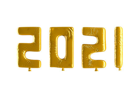 new year 2021 balloons golden with white background isolate, 3D rendering.