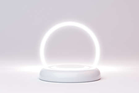 Minimal stage with podium and light circle white background, Geometric shapes. 3D rendering.の写真素材