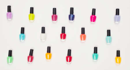 concept, manicure with nail polish, pedicure on white background, copy space, Flat Layの写真素材