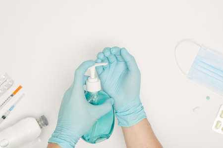 alcohol disinfectant gel bottle for washing hands isolated on white background covid-19 coronavirus...