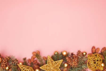 concept, christmas layout 2021 on pink background, flatley, copy spaceの写真素材