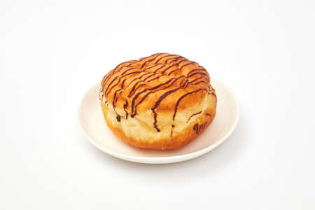 chocolate donut on white background isolate, copy spaceの写真素材