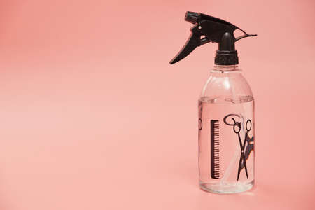 professional items for hairdresser, haircuts on pink background, bannerの写真素材