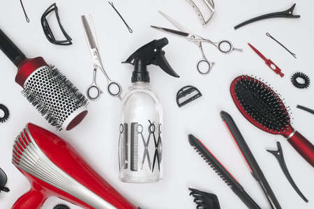 professional items for a hairdressers, haircuts on a white background, layoutの写真素材