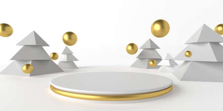 Christmas concept, podium, pedestal on white background, 3d renderの写真素材