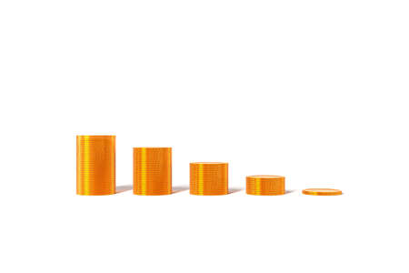 Gold coins graph growth profit taxes loans on whiteの写真素材