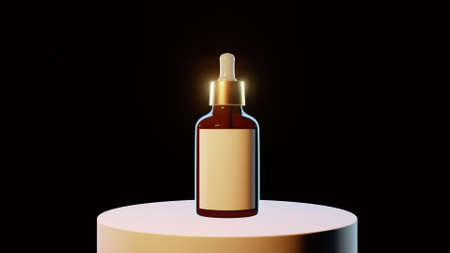 cosmetic jars with gold inserts on black background, banner, mockupの写真素材