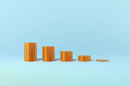 Gold coins graph growth profit taxes loans on blueの写真素材