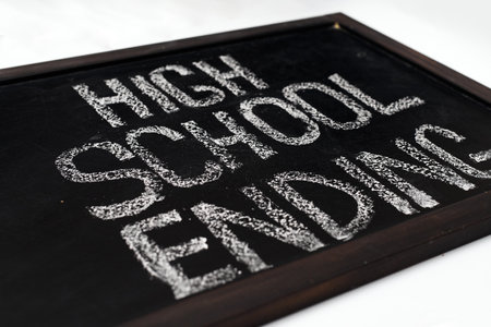lettering on the school blackboard, high school ending theme, on a white backgroundの写真素材