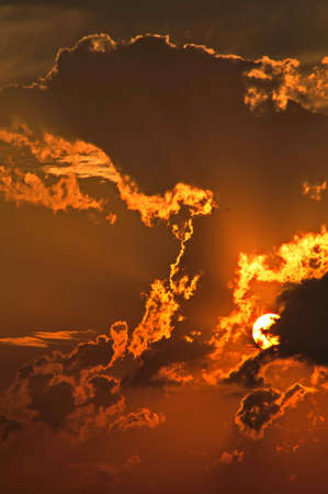 Sunset illuminates the Red cloudsの写真素材