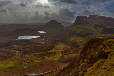 Breathtaking views of The Quiraing on the Isle of Skye in a cloudy day , Scotlandの写真素材