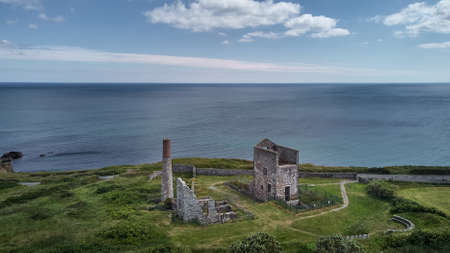 aerial view from a drone of the old mine Tankardstown. Copper Coast Unesco Geoparkの写真素材