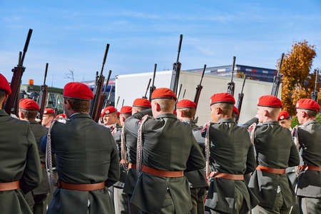 VIENNA, AUSTRIA, OCTOBER 25, 2021: Military parade with the Austrian army at the Hofburg palace during the Austrian National Day.のeditorial素材