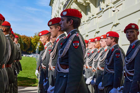 VIENNA, AUSTRIA, OCTOBER 25, 2021: Military parade with the Austrian army at the Hofburg palace during the Austrian National Day.のeditorial素材