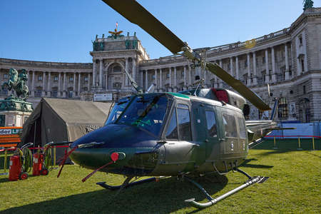 VIENNA, AUSTRIA, OCTOBER 25, 2021, military helicopter at national celebration day in front of The Hofburg palace.のeditorial素材