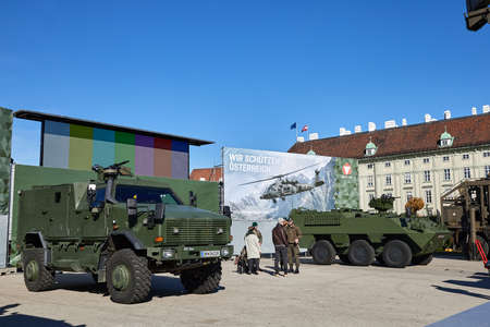 VIENNA, AUSTRIA, OCTOBER 25, 2021, preparations for Austria's national day parade in Vienna, Hofburg Palace gardenのeditorial素材