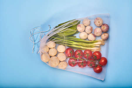 panorama plastic free cotton reusable vegetable bag with large copy space.