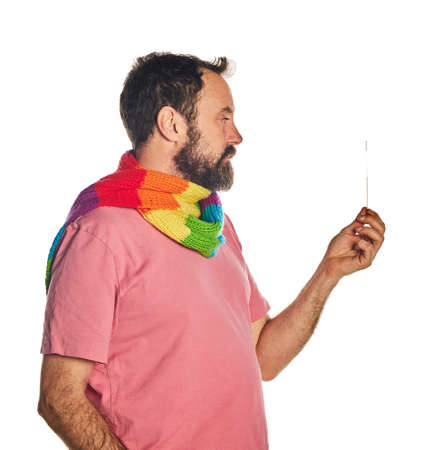 man using cotton swab while doing coronavirus PCR test over isolated white. coronavirus rapid...