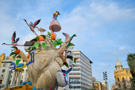 Valencia, Spain - Mar 13, 2023: Seventies themed paper for the national festival Fallas.