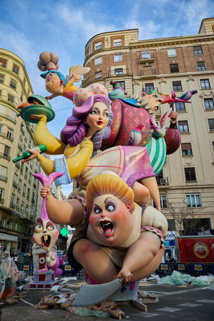 Valencia, Spain - Mar 13, 2023: Seventies themed paper for the national festival Fallas.