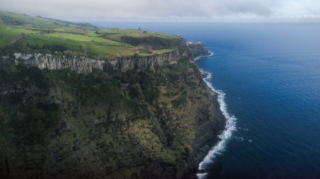 Azores landscape with waterfalls and cliffs in Flores island. Portugal.の写真素材