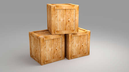 Wood box on greay background  for use in presentations, education manuals, design, etc.