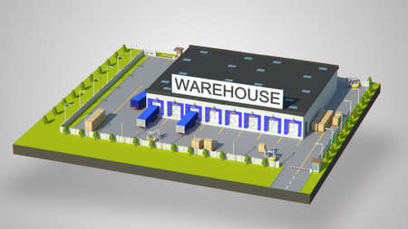 Warehouse Industrial area with seating for loading and unloading, shipping and delivery, concept for use in presentations, education manuals, design, etcの写真素材