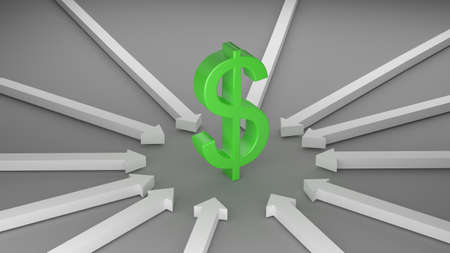 Dollar with Arrows for use in presentations, education manuals, design, etc. 3D illustrationの写真素材