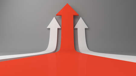 Red arrow with white arrows UPfor use in presentations, education manuals, design, etc. 3D illustrationの写真素材