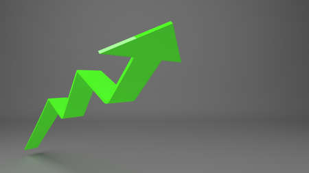 3d green arrow on grey background for use in presentations, education manuals, design, etc. 3D...