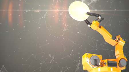 Industrial robotic arms with empty conveyor belt 3D renderingの写真素材
