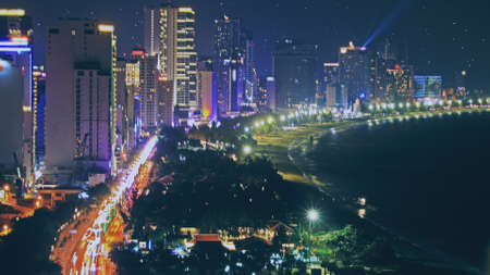 beautiful night scene of coast with buildings for use in presentations, manuals, design, etc.