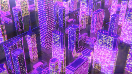 Future city neon background buildings lights roadsの写真素材