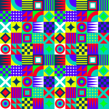 Crazy Colorful Geometric Squares Patternのイラスト素材