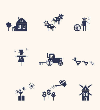 Farm and agriculture life icons. Silhouettes.のイラスト素材