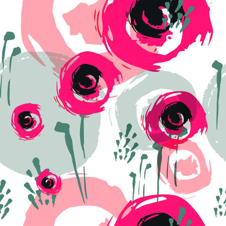 Abstract poppy flowers. Vector seamless backgroundのイラスト素材