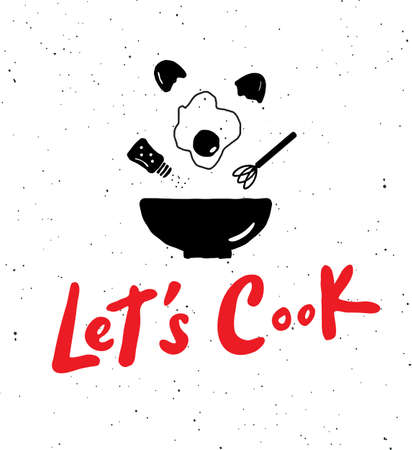 Let's cook. Unique hand drawn lettering poster with cooking proccess. Ideal for cooking classess, food studio.のイラスト素材