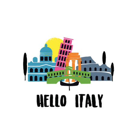 Hello Italy. Italian architecture, Vector illustration on white background.のイラスト素材