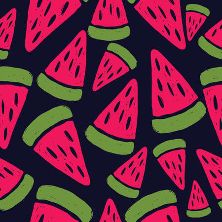Watermelon. Vector seamless pattern. Textile, wallpaper design. Pop art style. Watermelon slices on...