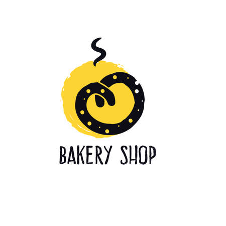 Bakery shop. Logo concept for bakery. Vector illustration of pretzel.のイラスト素材
