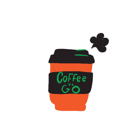 Coffee to go. Funny handdrawn coffee mug with inscription. Vwctor illustration. Isolated on white.のイラスト素材