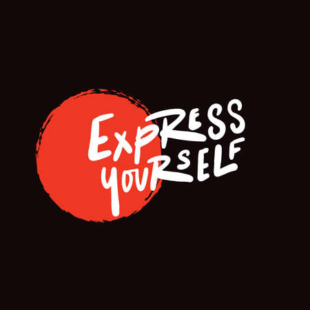 Express yourself. Hand written quote on black background with red stain. Vector designのイラスト素材