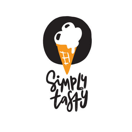 Simply tasty. Lettering and hand drawn illustration of an ice cream. Vector.のイラスト素材