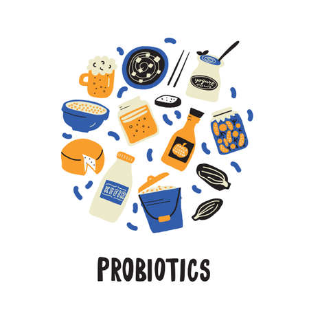 Probiotic. Hand drawn circle illlustration in doodle style. Vector illustration.
