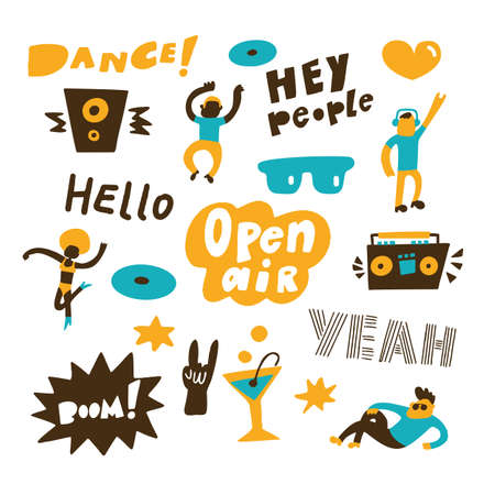 Vector illustration of dancing and relaxing people. Open air party concept, made in vectorのイラスト素材