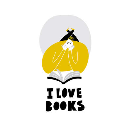 cartoon flat illustration of male, lying and reading book.のイラスト素材