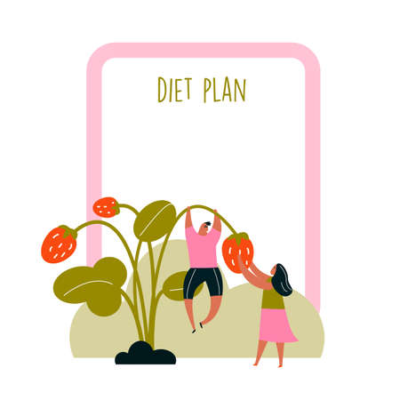 Diet plan.Vector illustration of couple with strawberryのイラスト素材