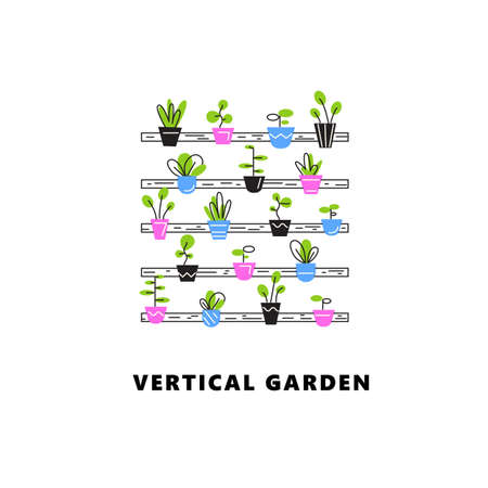 Vertical garden. Vector illustration of plant in outline style.のイラスト素材