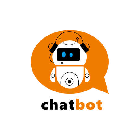 Cute vector cartoon illustration of chatbot in a speech bubble.のイラスト素材