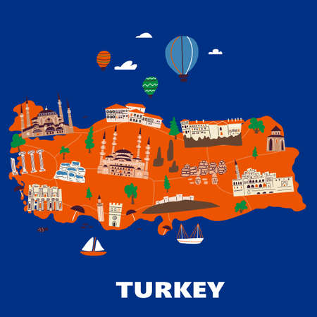 Stylized illustrated map of Turkey. Vector design in handdrawn style.のイラスト素材